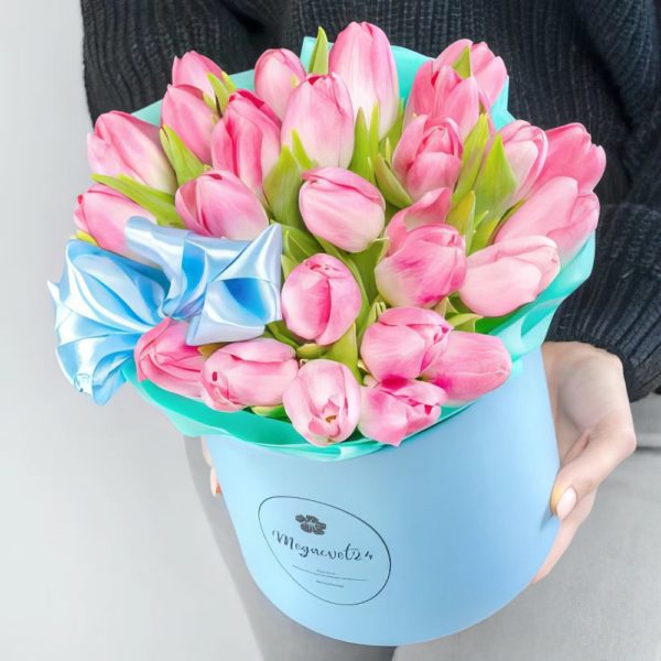 25 Розовых Тюльпанов в коробке